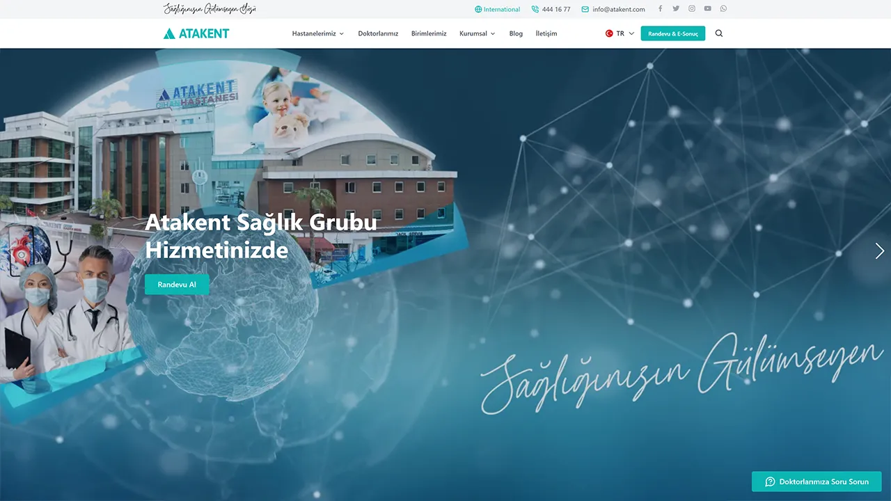 Atakent Hospital kurumsal web sitesi - Sağlık ve tıp sektörü için geliştirilen profesyonel hastane web sitesi