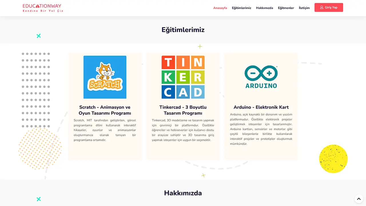 Educationway eğitim platformu - Eğitim ve öğrenme hizmetleri için geliştirilen kapsamlı web projesi